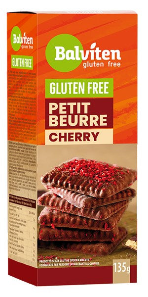 Herbatniki petit beurre w polewie kakaowej z wiśniami liofilizowanymi bezglutenowe 135 g - Balviten