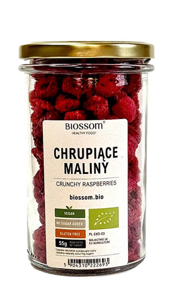 Maliny liofilizowane chrupiące  bezglutenowe 55 g - Biossom (EKO)