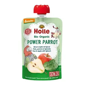 Mus silna papuga gruszka jabłko szpinak bez dodatku cukru bezglutenowy od 6 msc. 100 g - Holle (EKO)
